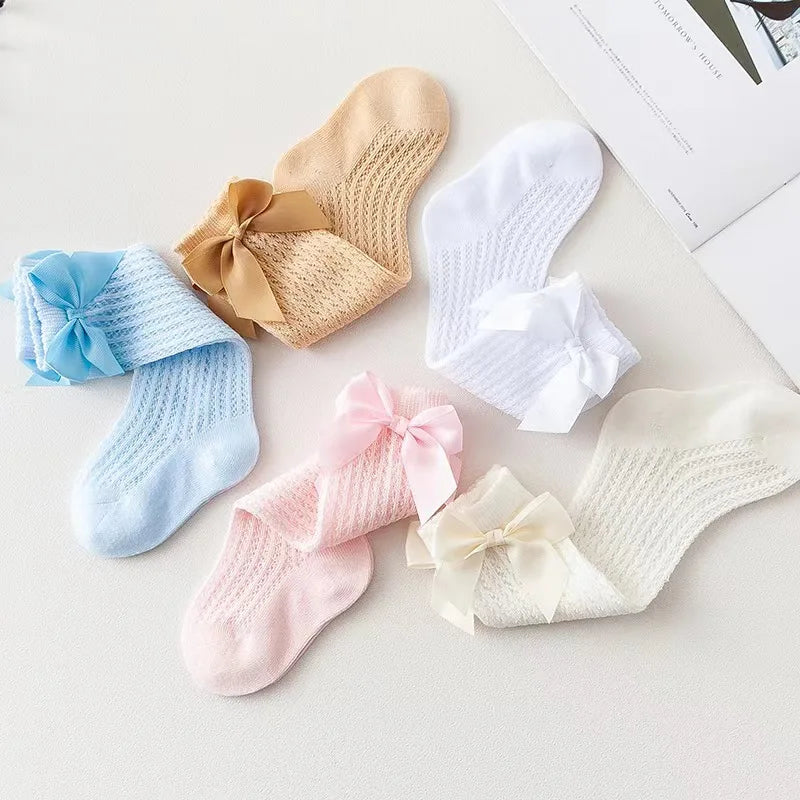 0-36M Baby Girl Socks Toddler Big Bow Cotton Summer Mesh Infant Knee Socks Newborn Long Princess Socks For Girls 2025