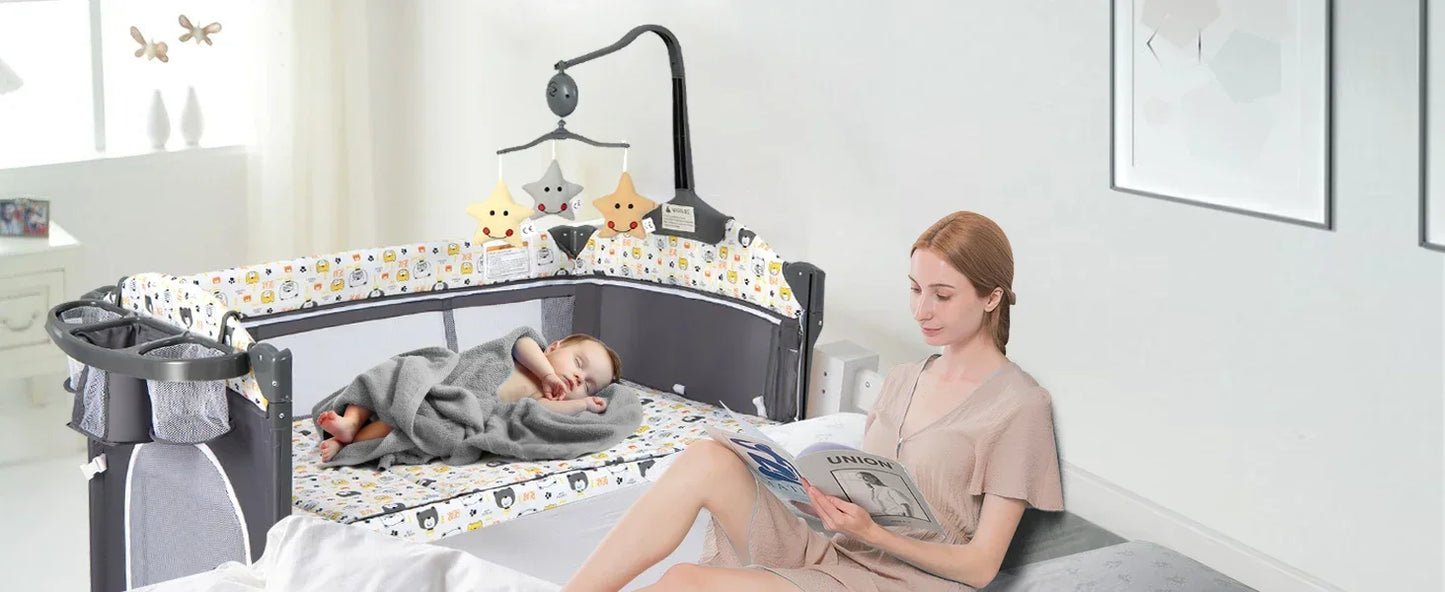Multifunctional Baby Crib - Convertible Foldable Bed with Detachable Changing Table, Portable Co-Sleeper for Infants