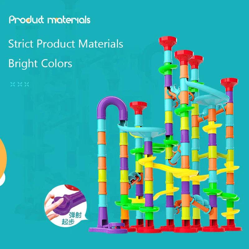 Marbles Run Catapult Track Building Blocks Slide Beads Educational Toys Children Gift Race Balls Toy Marble Track Race Set - AIAZ
