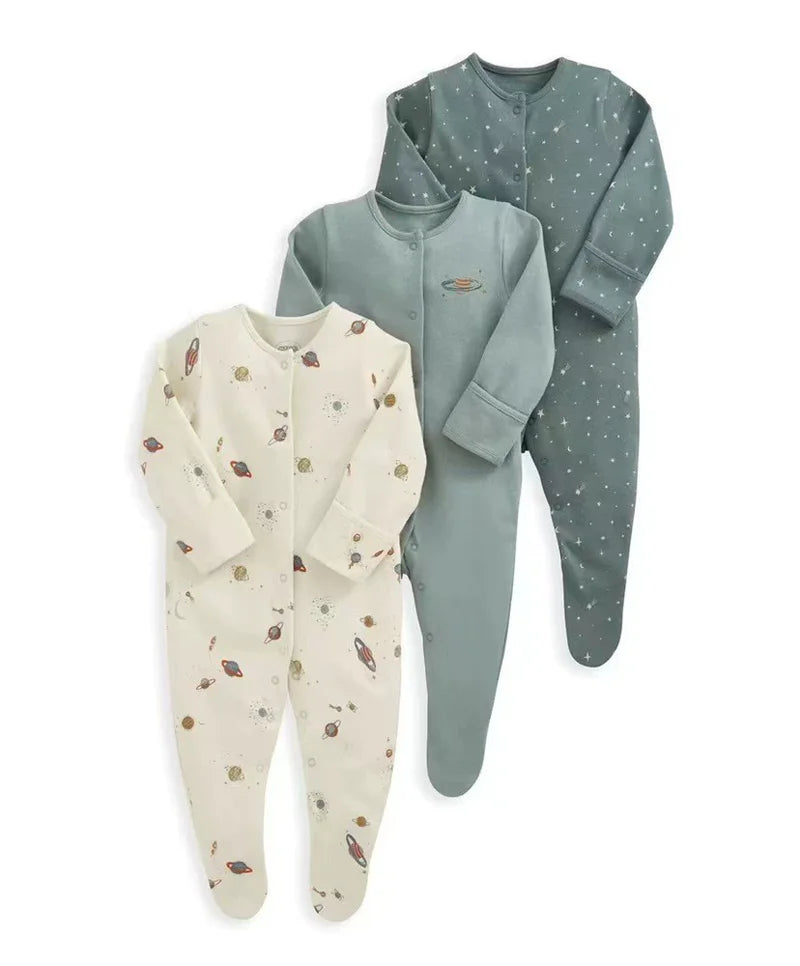 IYEAL 2025 Spring Newborn Clothing Infant Jumpsuits 100% Cotton Long Sleeve Baby Boys Girls Clothes Pajamas 3Pcs/Lot
