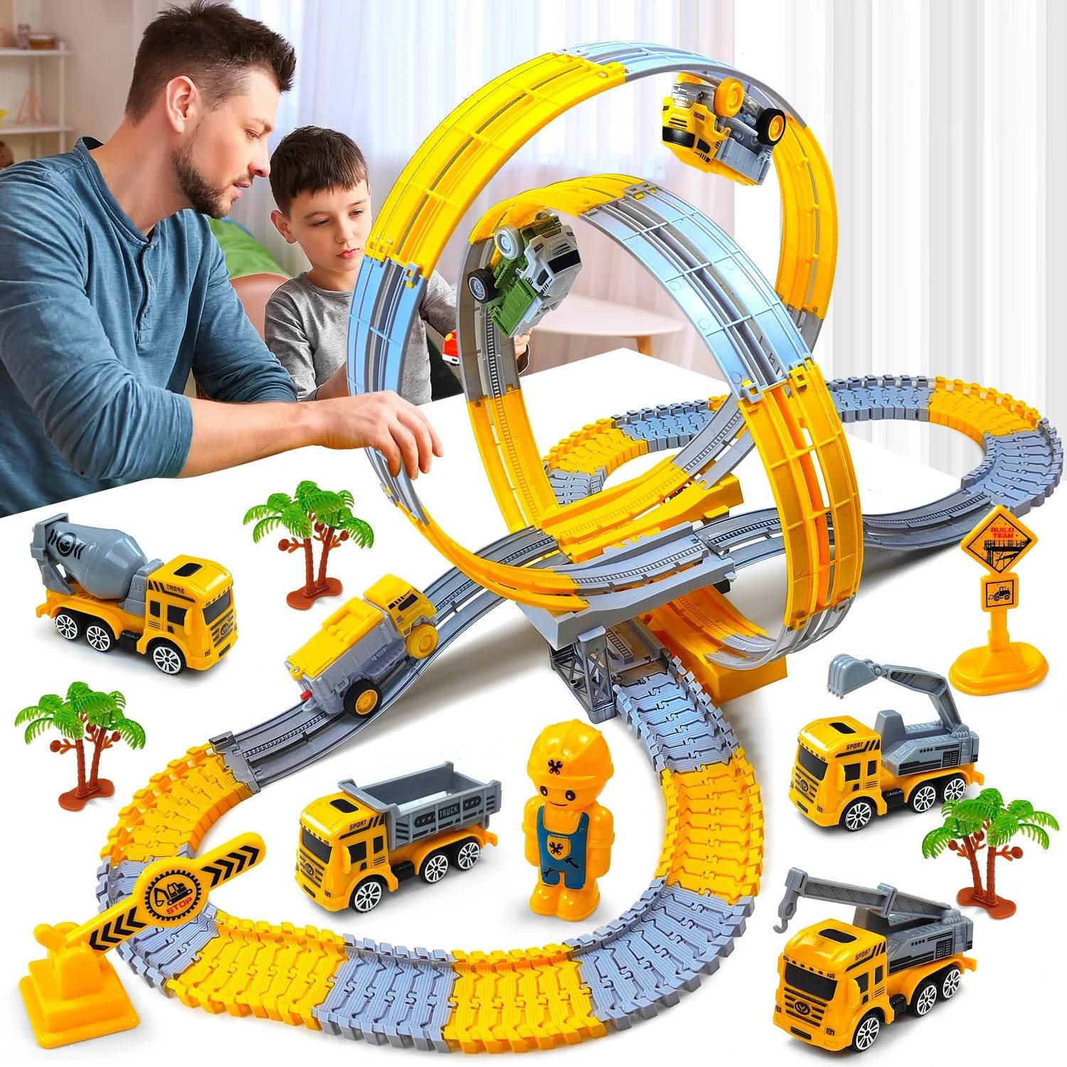 Children Electric Track Toy Car Engineering Minin Car Set Kids Puzzle Boy Toys Track Car Anti-gravity Track Train Gift for Kid - AIAZ