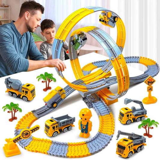 Children Electric Track Toy Car Engineering Minin Car Set Kids Puzzle Boy Toys Track Car Anti-gravity Track Train Gift for Kid - AIAZ