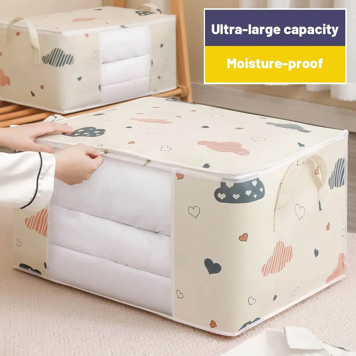 Large Capacity Clothes Storage Bag Organizer With Reinforced Handle Suitable For Blankets Bedding Foldable With Sturdy Zipper - AIAZ