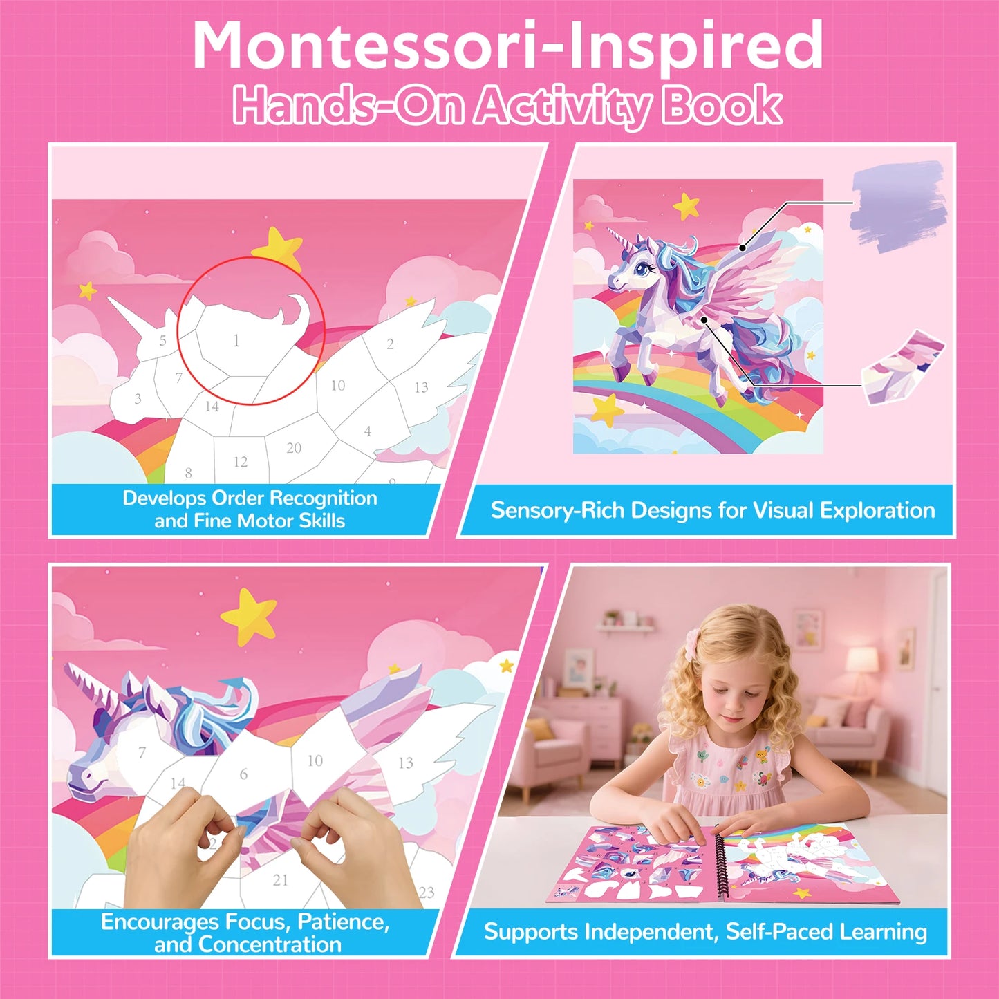 Montessori Sticker Puzzle Book With Story For Kids Educational Jigsaw Sticker Creative Games Children's Mosaic Toy Birthday Gift
