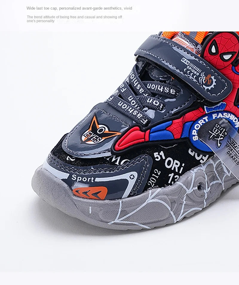 Disney LED Casual Sneakers Red Black For Spring Boys Spiderman Outdoor Shoes Children Lighted Non-slip Shoes Size 21-30