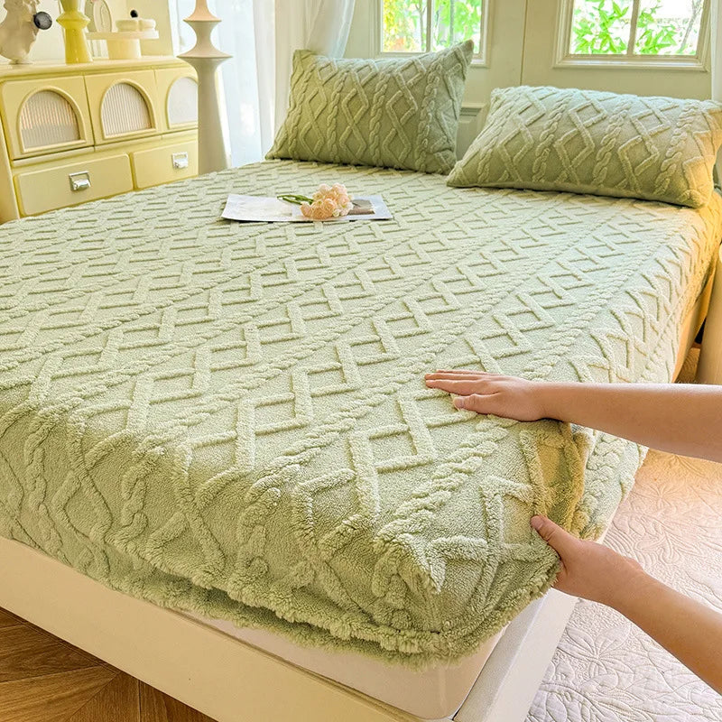 2025 new solid color Tafu fleece fitted sheet household mattress protective cover non-slip single piece no pillowcase