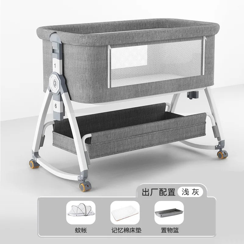 Crib Movable Multi-Function Folding Height Adjustment Splicing Queen Bed Baby Bassinet Newborn Baby Bed Anti-Overflow