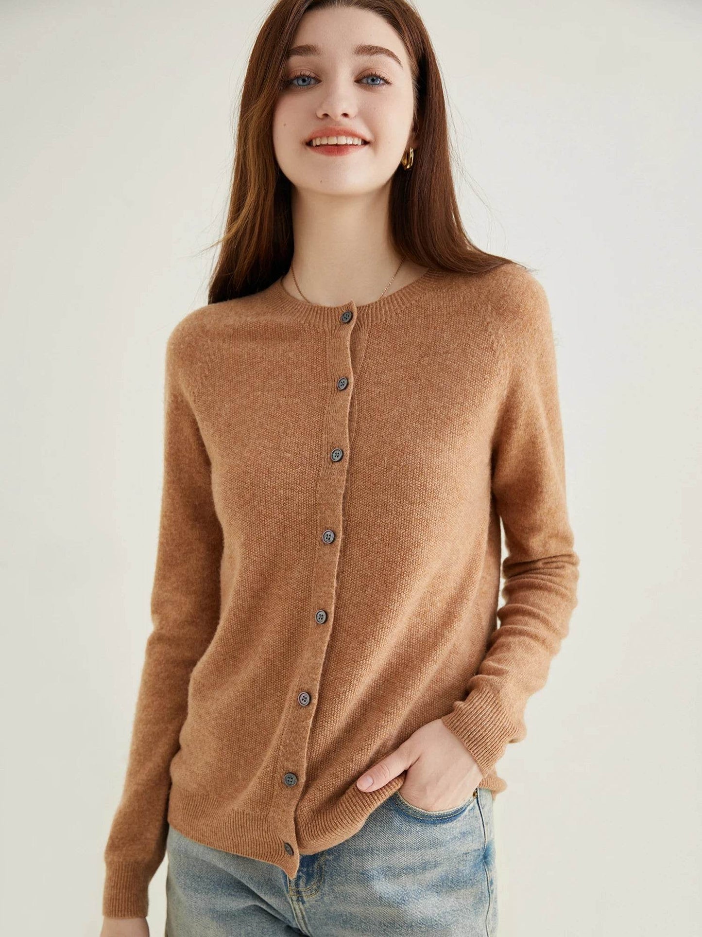 Knit Cardigan for Women Sweater Woman Long Sleeve Top 100% Wool Cardigans Sweaters Vintage Coat Knitwears Jacket Female Clothing - AIAZ