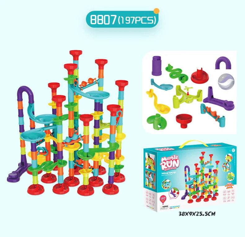 Marbles Run Catapult Track Building Blocks Slide Beads Educational Toys Children Gift Race Balls Toy Marble Track Race Set - AIAZ