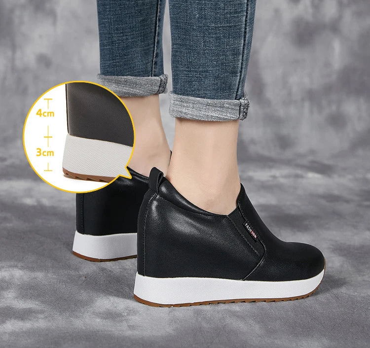 Fujin 7cm Genuine Leather Synthetic Boot Women  Fashion Ankle Platform Wedge Heels Pumps Autumn Spring Sexy Hidden Heels Boots