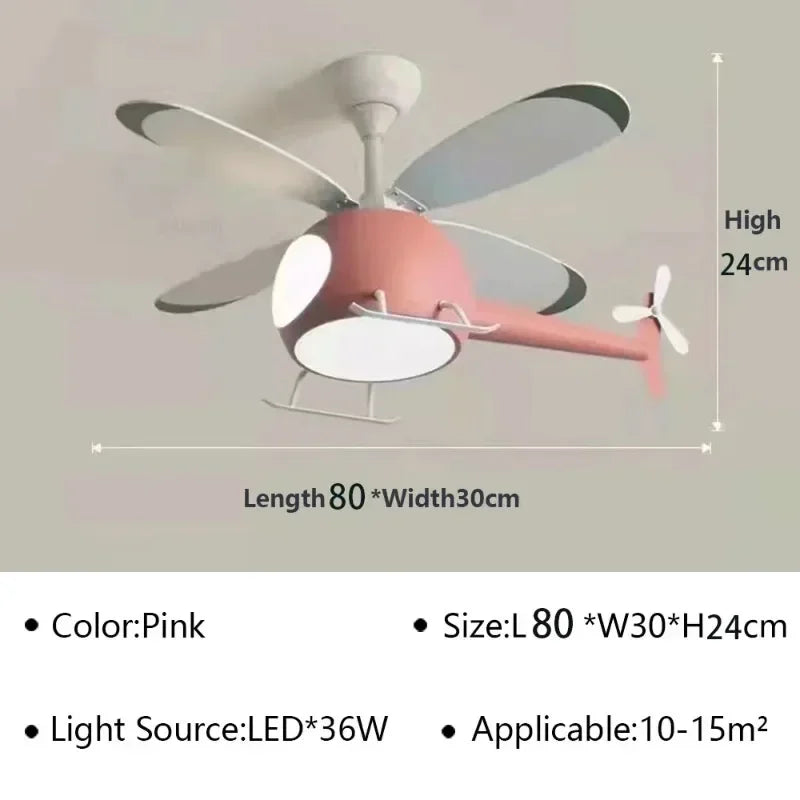Cartoon Ceiling Lamps for Room Helicopter Fan Chandelier for Children's Bedroom Indoor Led Lights Fixture Luster Home-appliance
