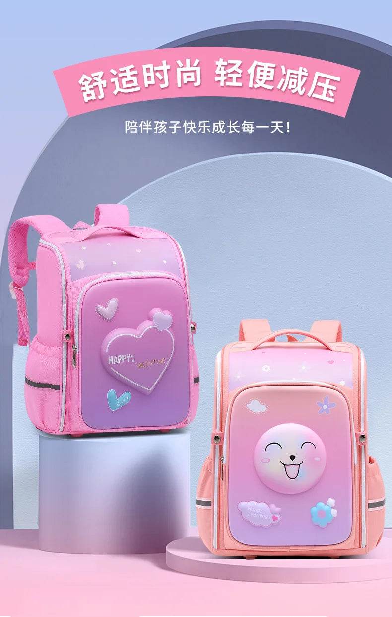 primary school bags for girls cute cartoon love heart pink school backpack student bookbag elementary school kids backpack - AIAZ