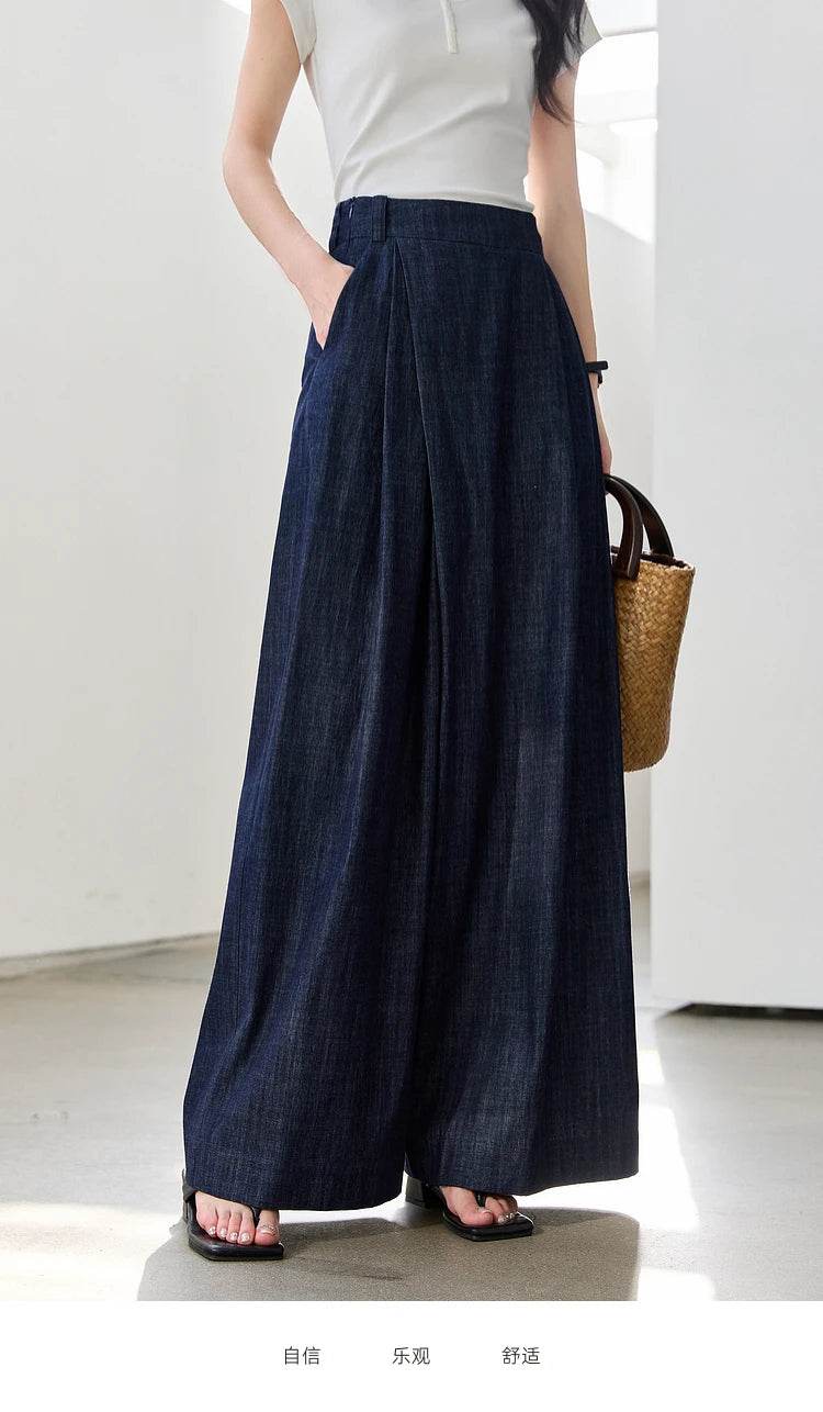 VIMLY Women's Washed Jeans Baggy Skirt Pants Ladies 2025 Spring Summer Casual High Waist Vintage Denim Pants Woman Clothes M9809 - AIAZ