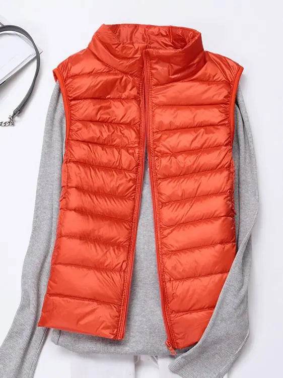 0-10℃ Women Vests Autumn Winter Ultra Light Duck Down Vest Female Slim Sleeveless Jacket Windproof Warm Puffer Waistcoat 4XL - AIAZ