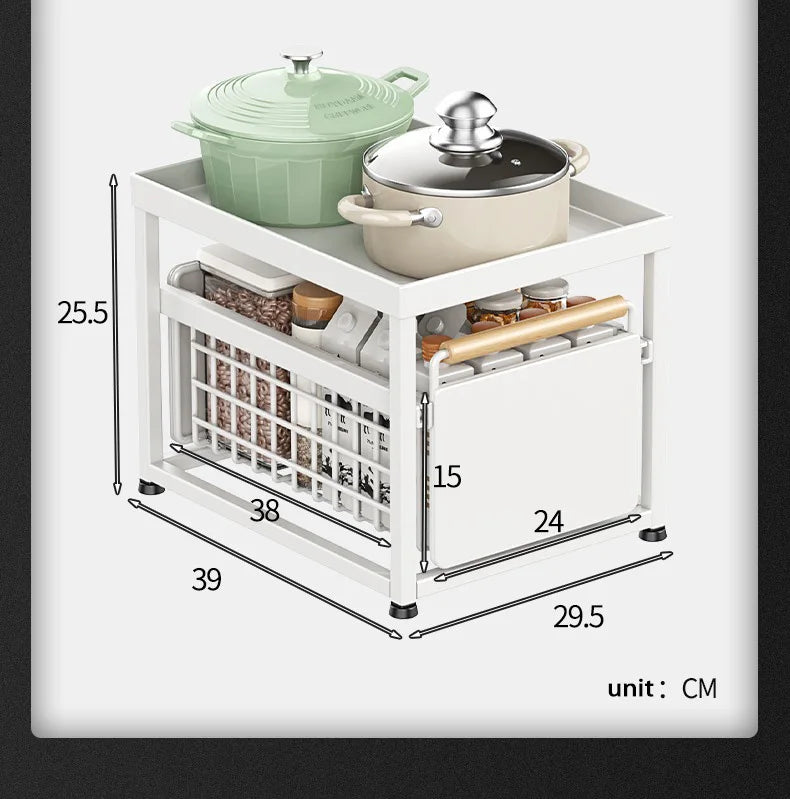 Under Sink Storage Rack Pull out Cabinet Organizer Kitchen Sliding Drawer Storage Basket Handle Bowl Plate Rack Holder Shelves