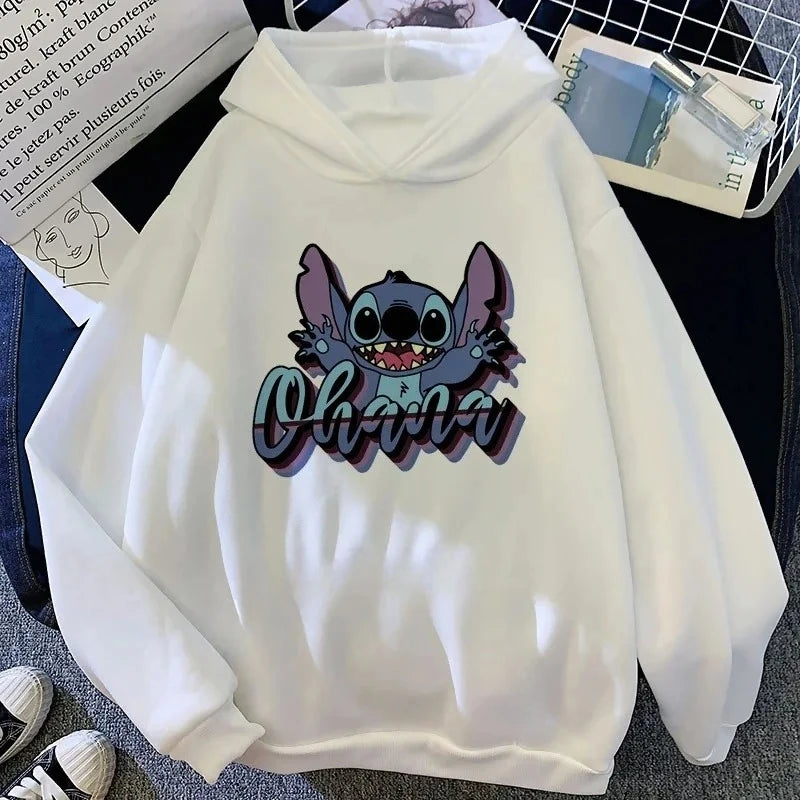Boys Girls Disney Stitch Angel Cartoon Fun Print Fall and Winter Long Sleeve Top Kids Casual Comfortable Soft Hooded Sweatshirt