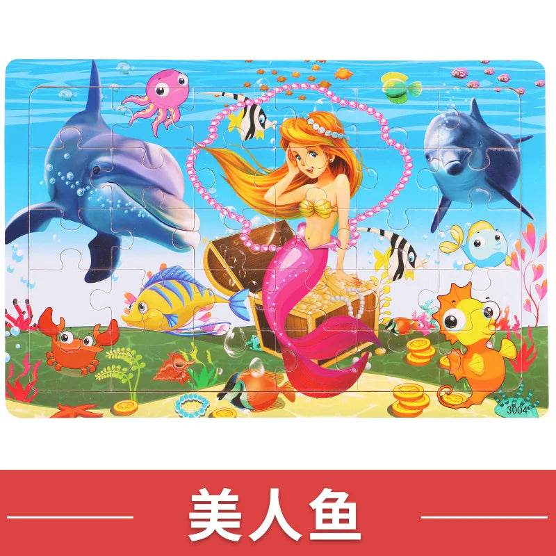 NEW Wooden 30pcs Puzzles Children Animal Dinosaur Cartoon Plane Puzzle Baby Early Education and Intellectual Building Block Toys - AIAZ