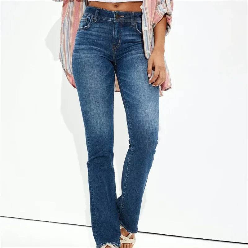 Women High Waist Hip Lift Straight Jeans Four Seasons Casual Slim Denim Pants Daily Female Comfortable Office Commuter Trousers - AIAZ