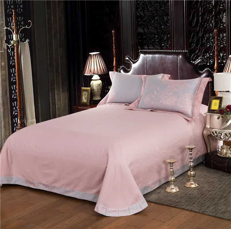 Sliver Gold Luxury Silk Satin Jacquard duvet cover bedding set queen king size Embroidery bed set bed sheet/Fitted sheet set