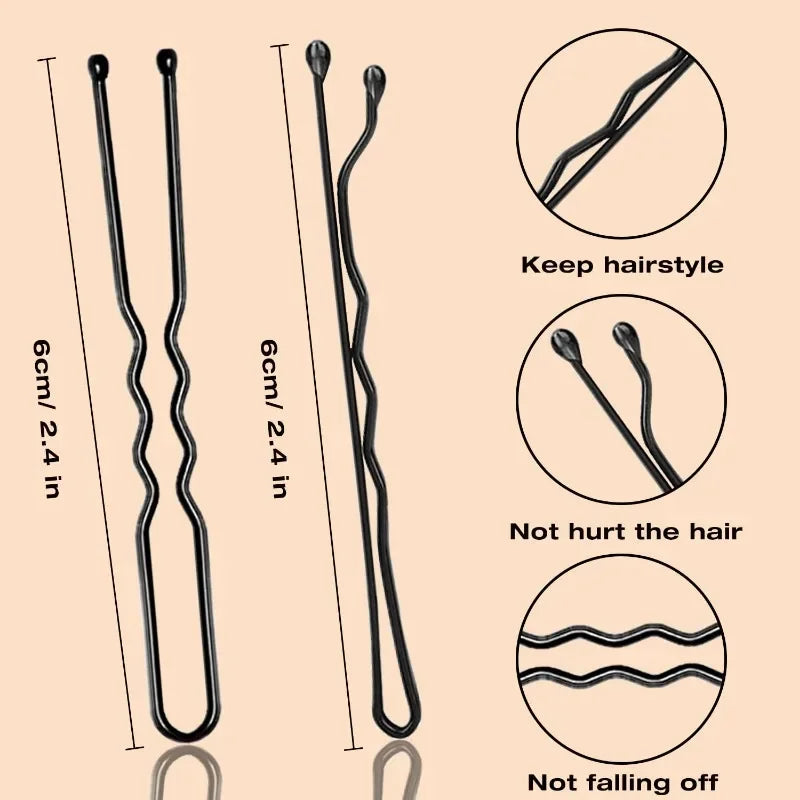 30/180Pcs Black Hair Clips U-Shaped Bobby Pin Invisible Wavy Hairpin Hairstyle Styling Metal Hair Grip Barrette Hair Accessories