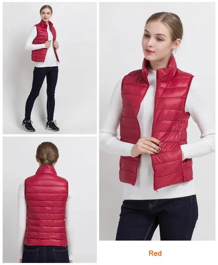0-10℃ Women Vests Autumn Winter Ultra Light Duck Down Vest Female Slim Sleeveless Jacket Windproof Warm Puffer Waistcoat 4XL - AIAZ