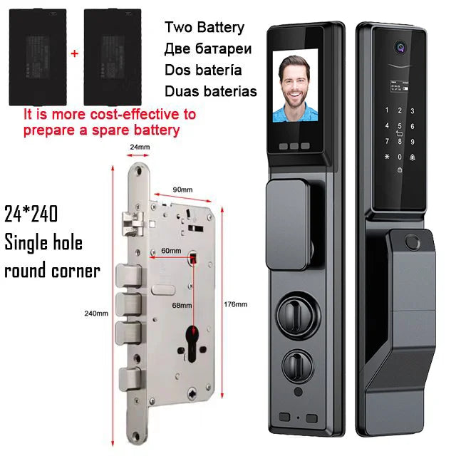Tuya APP Facial Fingerprint Password With Camera Smart Door Lock Remote Voice Intercom Electronic Door Lock Fully Automatic