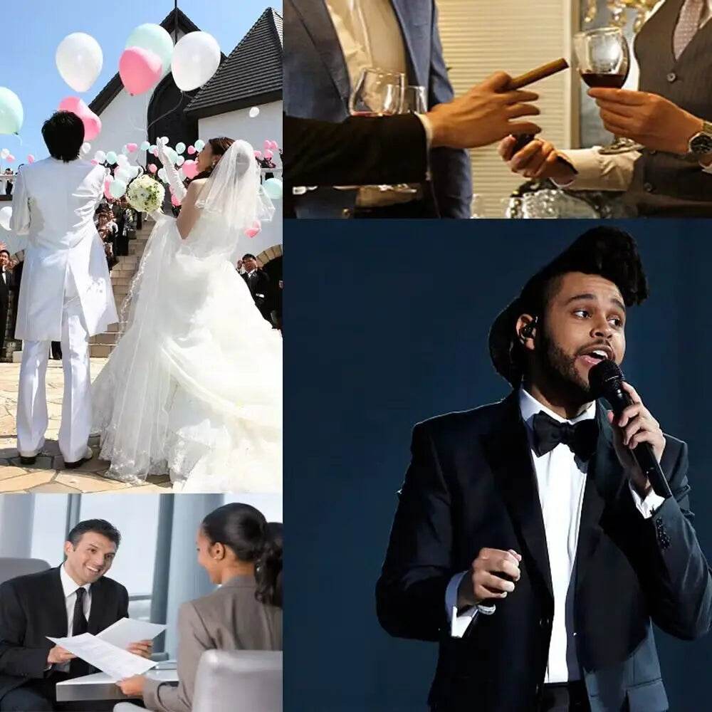 Fashion Navy Blue Business Men Suit Groom Wedding Party Prom Formal Occasion Tuxedos 2 Piece Clothes Set Peak Lapel Blazer Pants - AIAZ