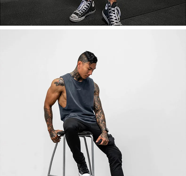 Men's Brand Summer Gym Cotton Tank Top Sleeveless Shirt Man Bodybuilding Clothing Casual Fitness Workout Running Vest Sportswear