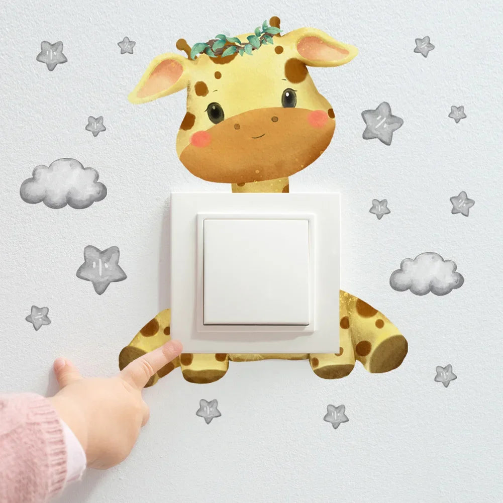Cartoon giraffe Panda elephant switch stickers Kids Baby Bedroom decor Home decor Wallpaper Kids wall decal Room decor stickers