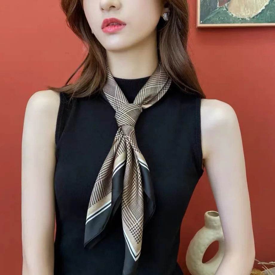 Women Fashion Versatile New Silk Scarves 70x70cm Square Scarf Korean Version Neck Protection Spring and Autumn Vintage Scarf - AIAZ