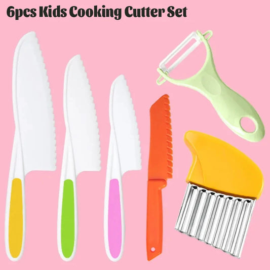 6pcs Montessori Kitchen Tools for Toddlers Kids Cooking Cutter Set Plastic Fruit Knives Children DIY Peeler Kitchen Accessories