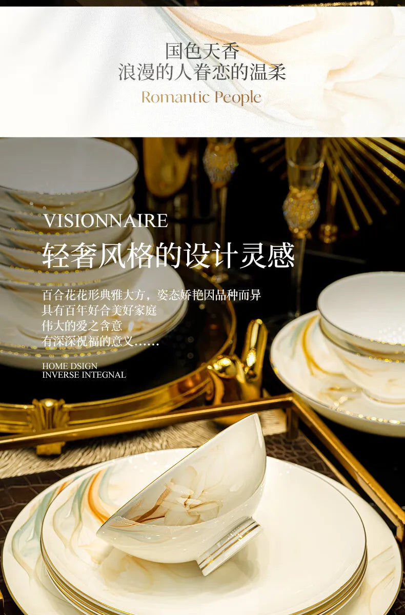 2025 New Jingdezhen High-end Bowl Plate Tableware Set For Housewarming Gift Bone China Bowl, Chopsticks Plate Set Gift Giving