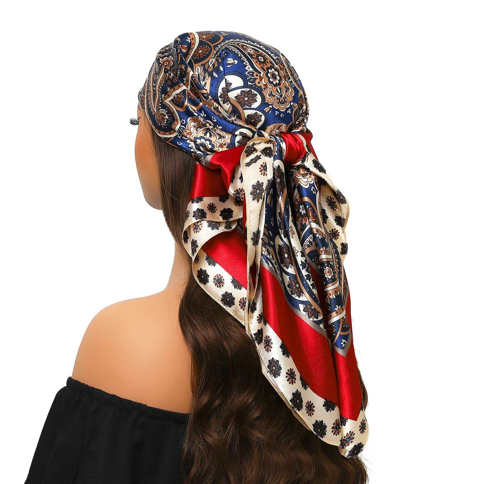 Head Scarf Women Luxury Brand Square 90*90cm Silk Foulard Satin Bandana Cheveux Soft Neckerchief Hijab Hair Scarves For Ladies - AIAZ