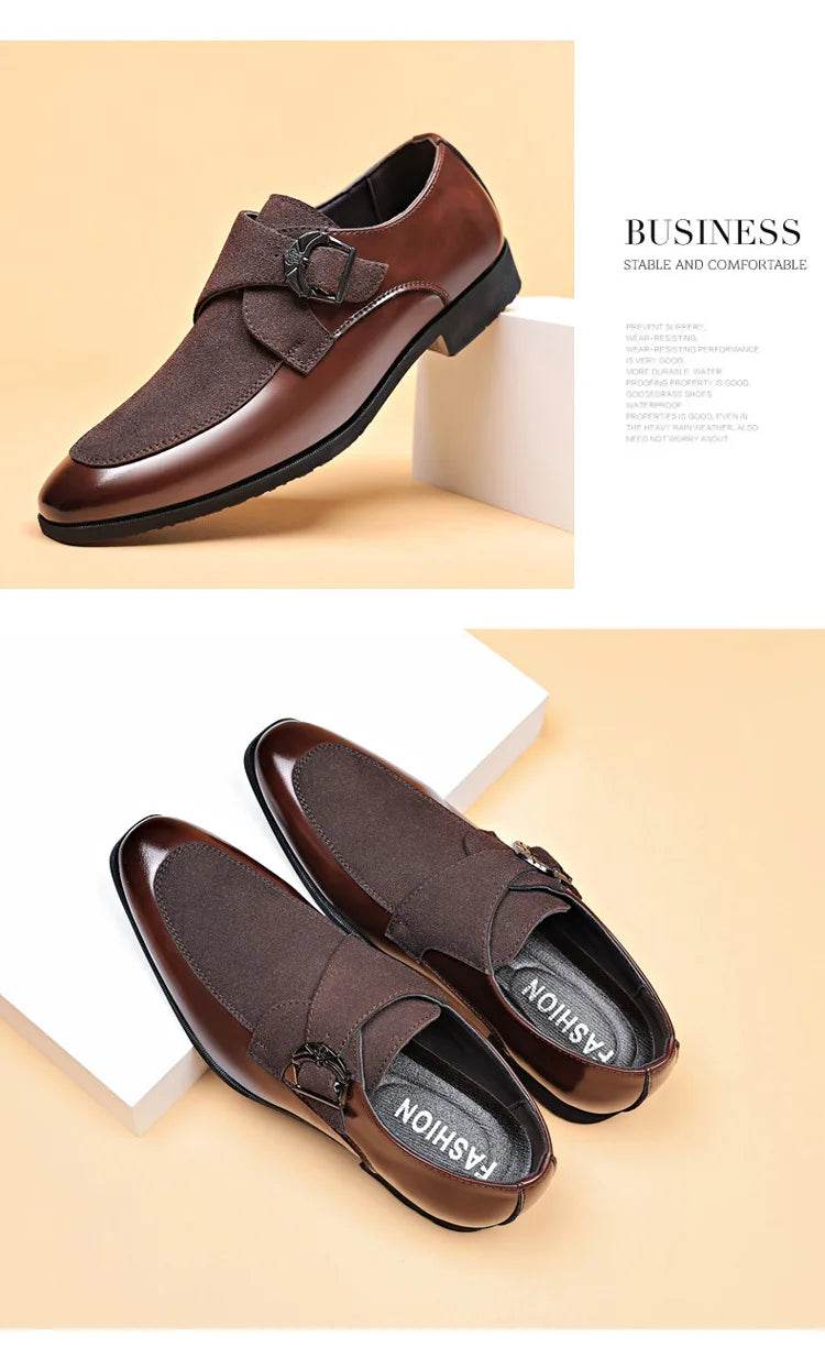 Casual Business Shoes for Men Point Toe Men Dress Buckle Shoes Luxury Men's Wedding Formal Shoes Derby Party Oxford Footwear - AIAZ
