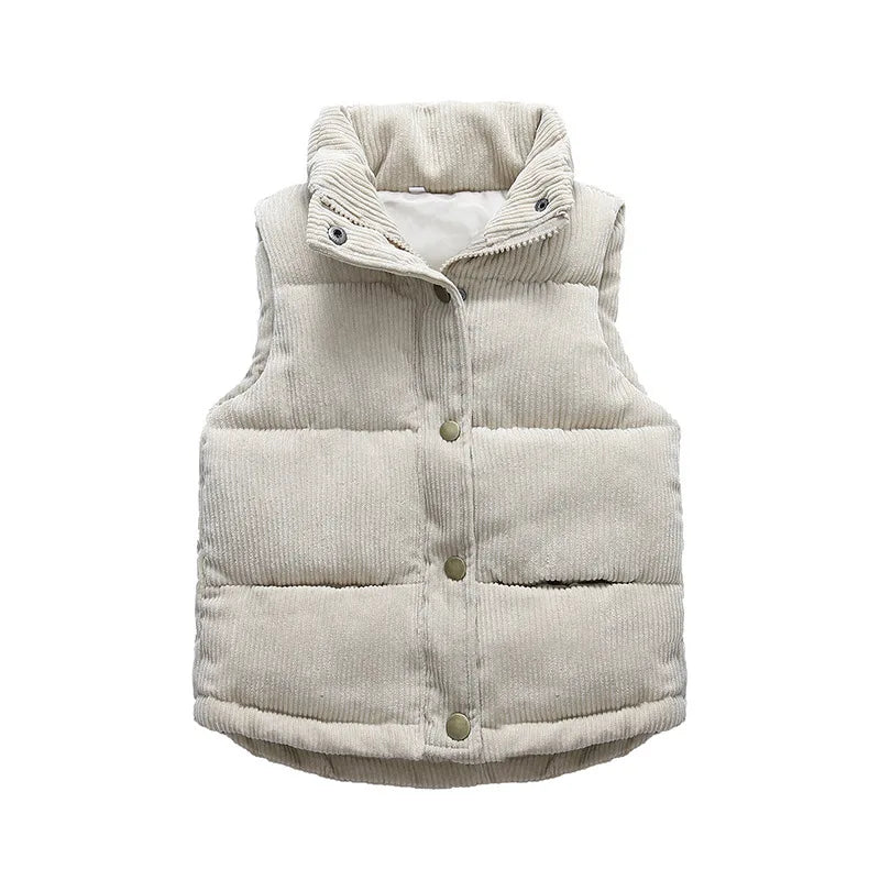 Children Autumn Winter Warm Vest Girls Casual Solid Color Jacket Boys Simple Fashion Collar Thickened Corduroy Waistcoat 2-10T