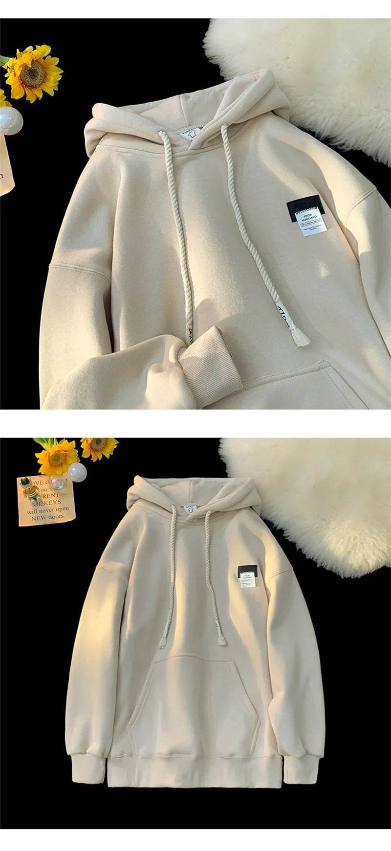 Autumn New in Solid Color Hooded Sweatshirts For Men Y2K Streetwear Appliques Hoodies Women Oversized Fleece Pullover Hoody - AIAZ