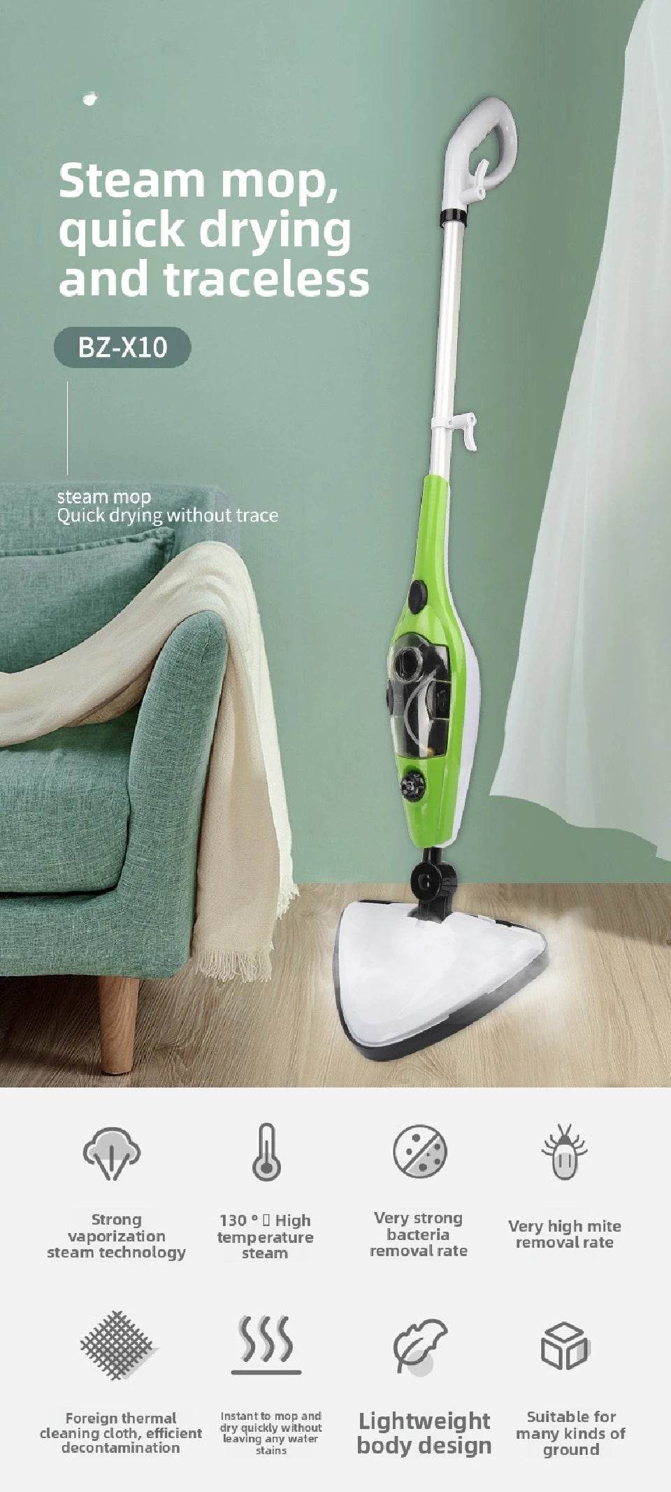 Steam Cleaner Super Large Water Tank High-temperature Sterilization Cleaner Household Mop - AIAZ