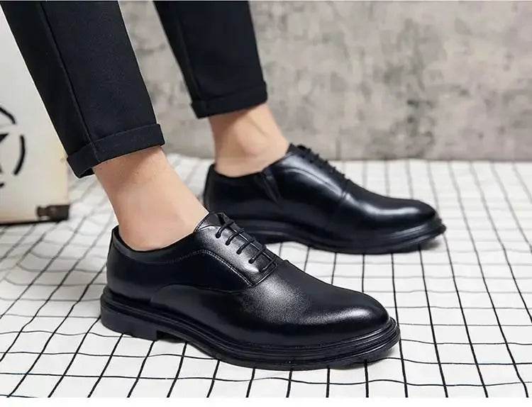 Business Formal Leather Shoes Men's Casual with Suit Low Top Solid Wedding Shoes Color Fashion Oxford Shoes Pointed Office - AIAZ