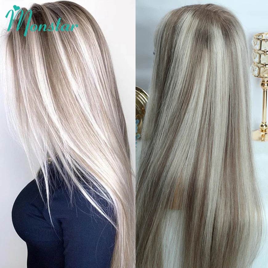 Ash Blonde Wig Highlight 13x6 Hd Lace Frontal Wigs Straight Vietnamese Raw Hair Wig 613 Blonde Colored Human Hair Wigs For Women - AIAZ