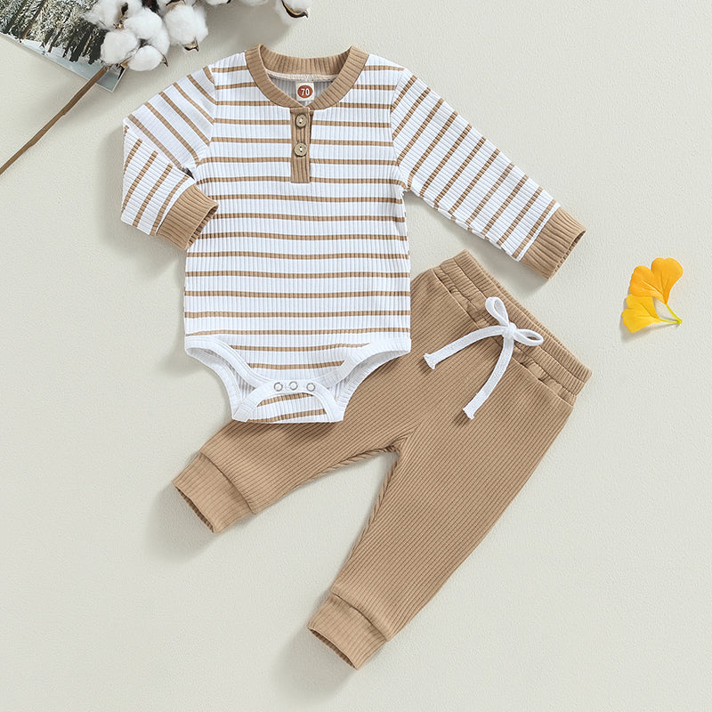 Citgeett Autumn Infant Baby Boy Fall Outfits Long Sleeve Striped Print Romper + Pants Set Warm Clothes