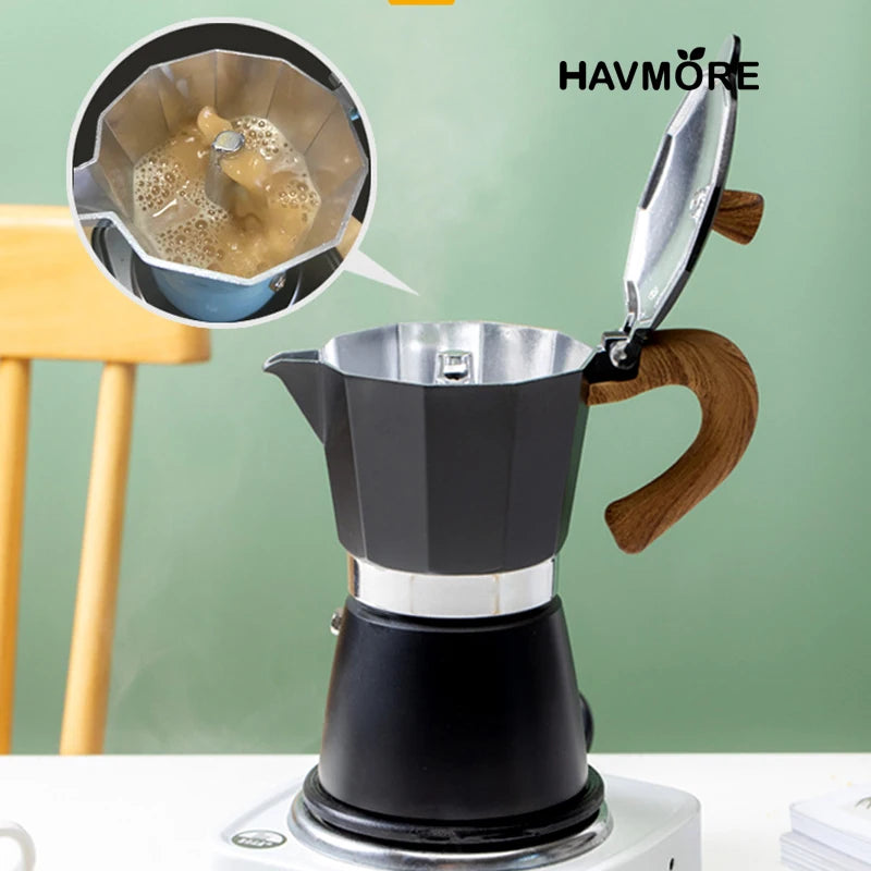 150ml/300ml Vintage Wooden Handle Espresso Maker Moka Pot Classic Italian KitchenTools Cafe Accessories
