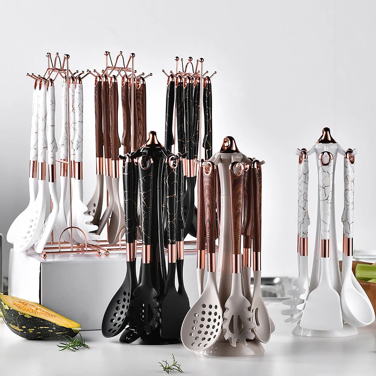 8pcs Silicone Kitchenware Set Pot Shovel Soup Spoon Spaghetti Claw Cooking Set with Storage Rack Household Kitchen Tools Set