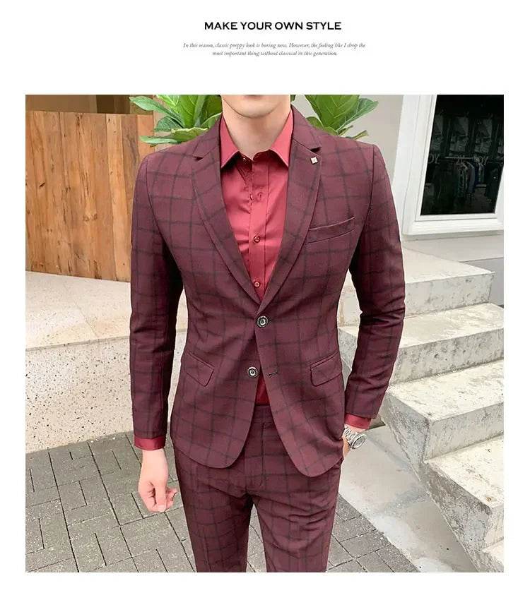 2025 Suit (Blazer+ Pants) Men's Fashion Hosts British Style Work Business Wedding Casual Art Style Elegant Gentleman Suit M-5XL - AIAZ