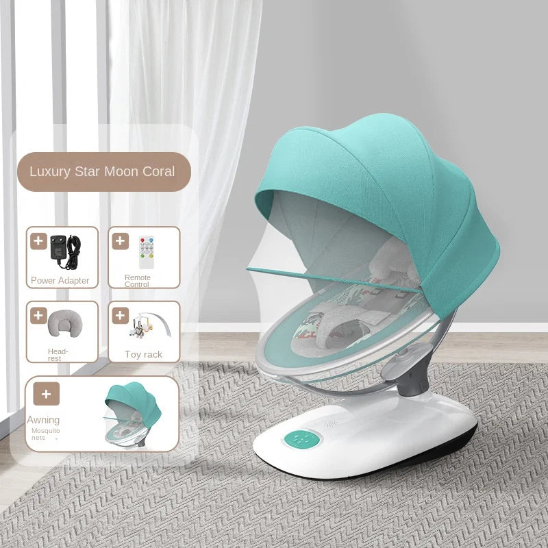 Baby Rocking Chair Electric Smart Wireless with Music & Timer Mosquito Net Baby Cradle Bassinet for Newborn Baby