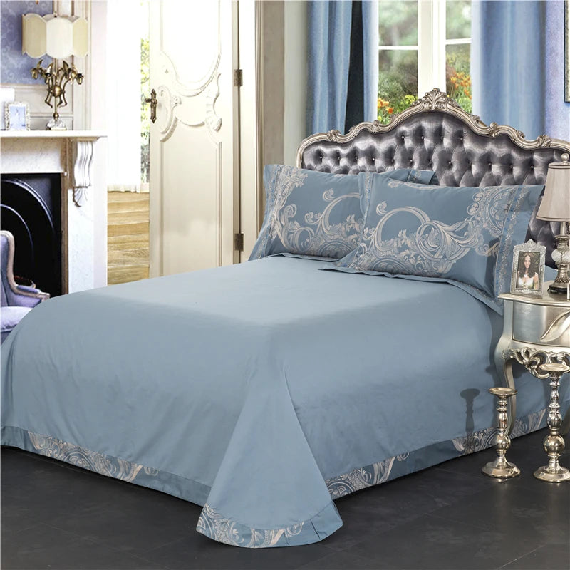 Sliver Gold Luxury Silk Satin Jacquard duvet cover bedding set queen king size Embroidery bed set bed sheet/Fitted sheet set