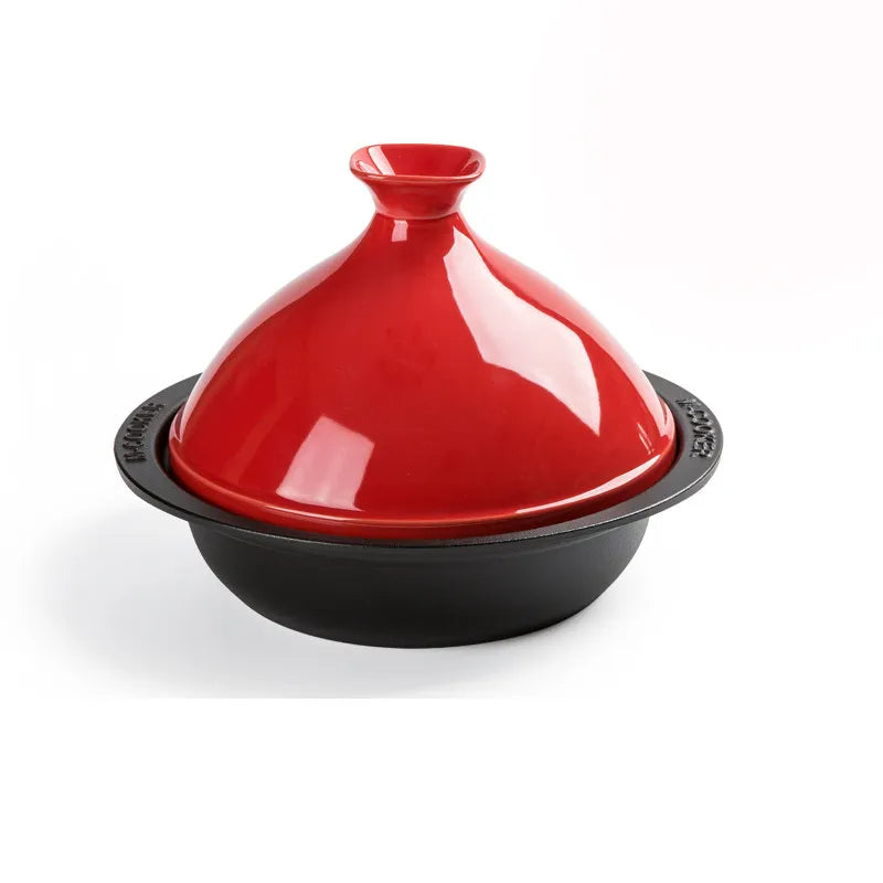 Cast Iron Tagine 2 Quart Moroccan Enameled Cast Iron Tagine With Enameled Cast Iron Base And Ceramic Cone-Shaped Lid Dutch Oven