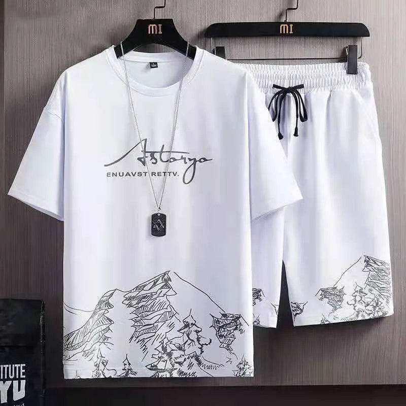 Men's Casual Sport Ice Silk Suit Printed Sweatshirt Sweatpants Outdoor Jogging Sports Basketball Training Fitness 2 Piece Suit - AIAZ