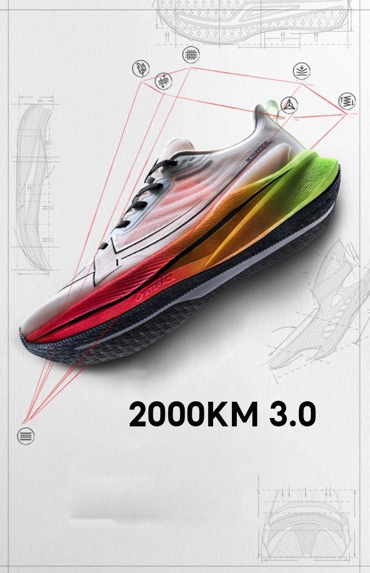 Xtep Women Running Shoes 2000km 3.0 2025 Spring Lightweight Cushioned Wear-Resistant Training Jogging Sneakers  875118110034