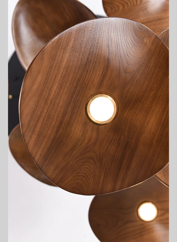 Japanese Lotus Leaf Chandelier Wabi Sabi Solid Wood Lamp Living Dining Room Zen Tearoom Villa Duplex Kitchen Island Linear Light
