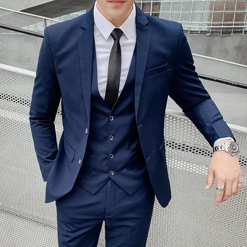 Suit (Blazer+ Vest + Pants) Men's Business Gentleman Fashion Slim Work Solid Color Plus Size Fair Dress Wedding Best Man Suit - AIAZ